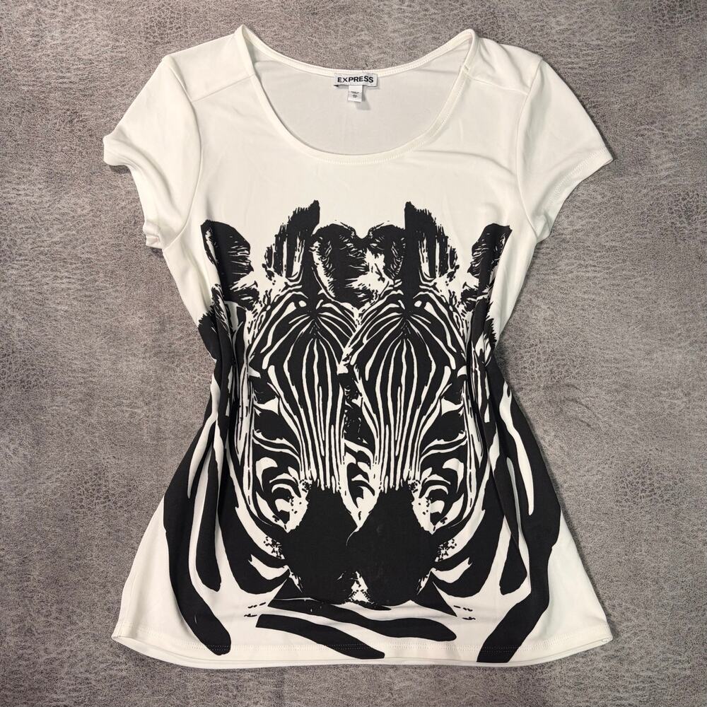 Express White Zebra Short Sleeve Blouse